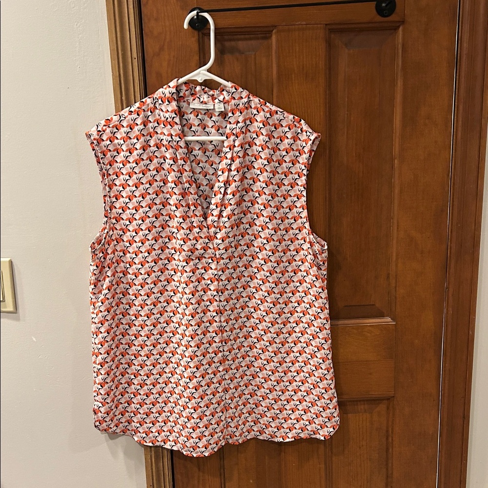 Halogen Women’s Sleeveless Top with Orange, Pink. and White Pattern Size XL